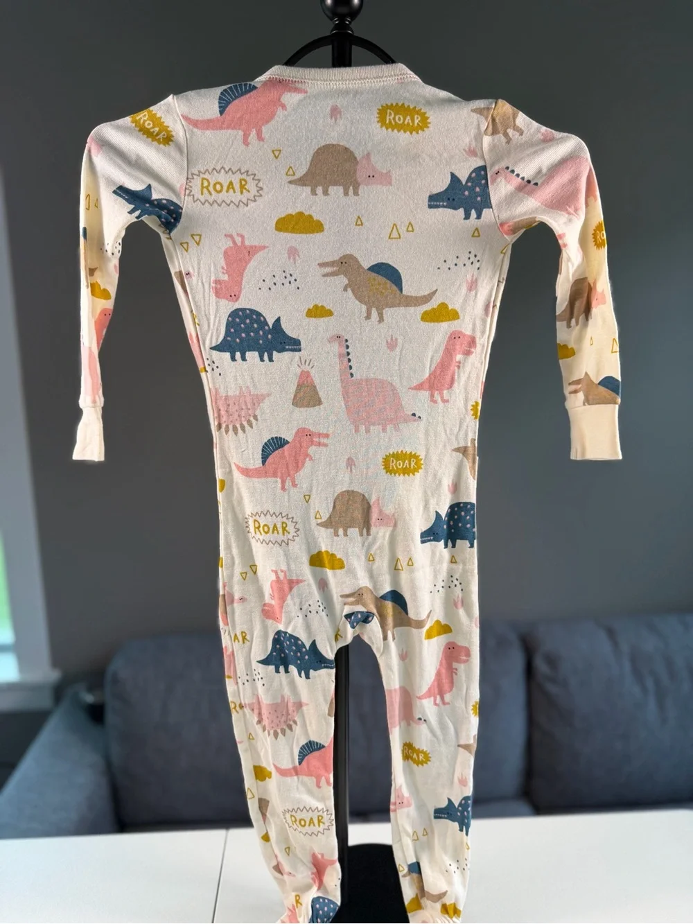 Old Navy 3T Pink Dinosaur Roar Zip One Piece Pajamas